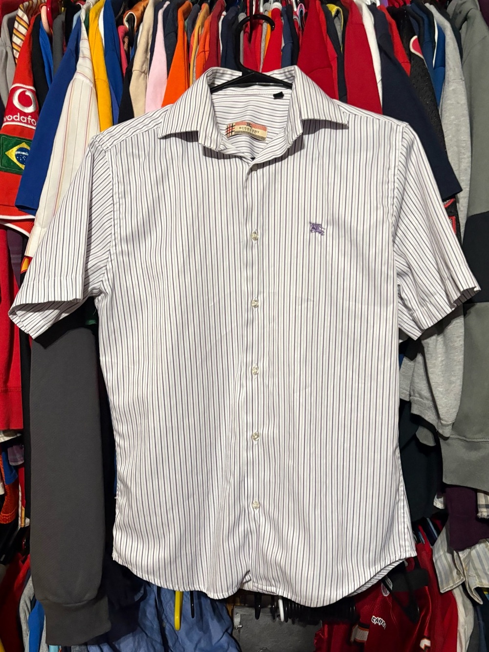 Burberry London short sleeve button down striped white shirt size 41-42